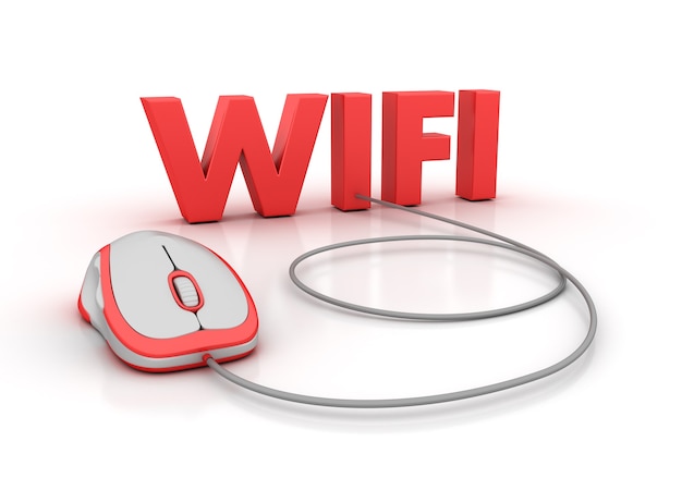 Rendering Illustration of WIFI Word with Computer Mouse