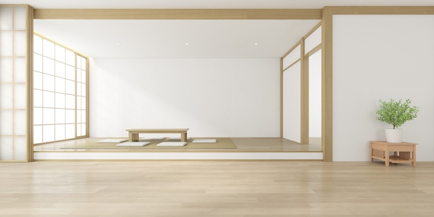 Rendering of living room with a seat and small table on wooden floor