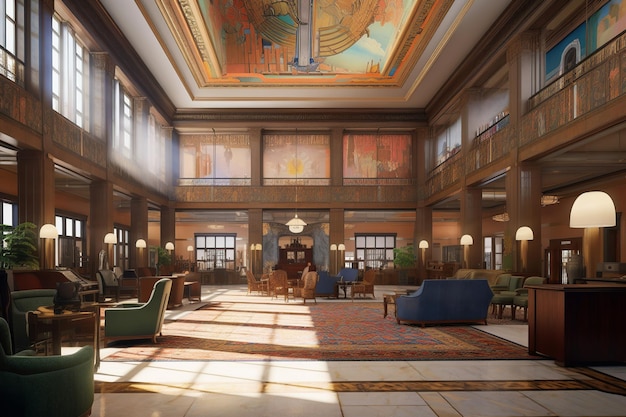 A rendering of the lobby of the hotel.