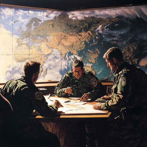 Photo a rendering of a peacekeeping team working on resolving a regional conflict through diplomacy