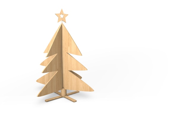 Rendering of wooden christmas tree on white background