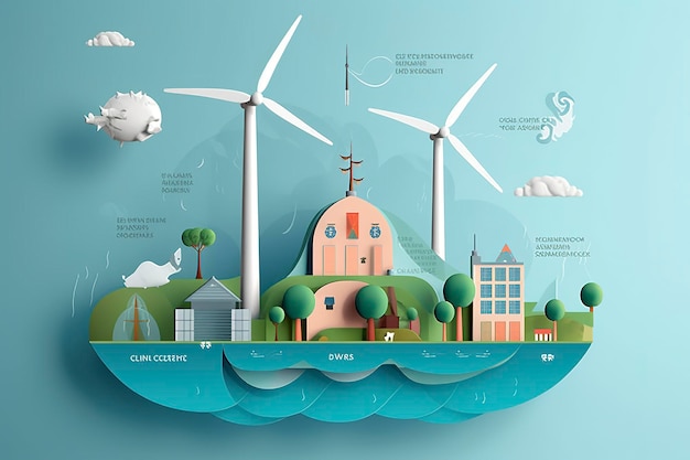 Renewable energy by 2050 Carbon neutral energy or greenhouse gas emission CO2 Reduce CO2 emission concept Generative Ai