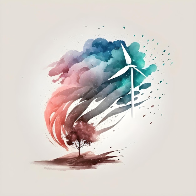 Renewable energy concept with wind turbines field