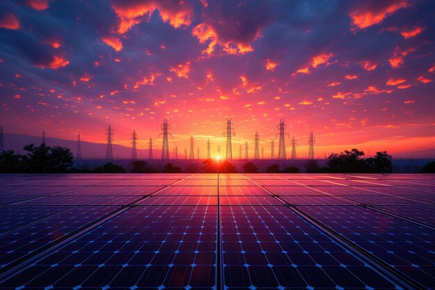 Renewable Energy at Dusk Solar Panels and Power Towers