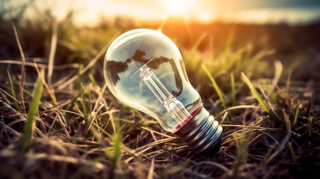 Renewable Energy Light Bulb with Leaves Generative AI