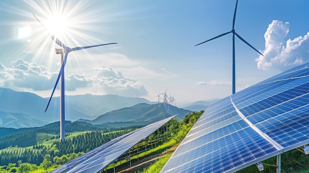 renewable energy sources such as wind turbines and solar panels