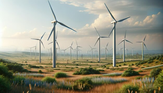 Renewable power generation wind turbines at windmill farm