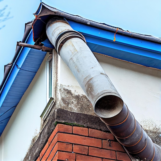 Repair of drainpipe due to clogging on roof replacement of downpipes in the city created with genera