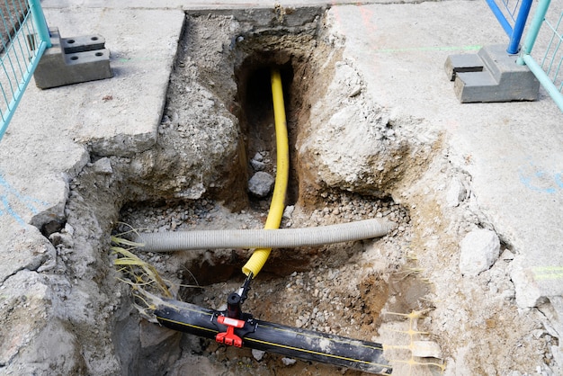 Photo repair of roads underground water pipes supply system in the city