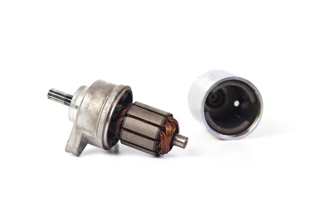 Photo repair starter motor for motorcycle on white 