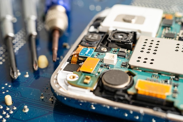 Repairing and upgrade mobile phone electronic computer hardware and technology concept