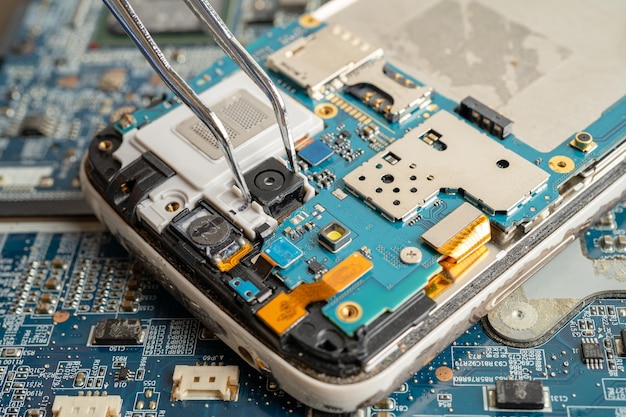 Repairing and upgrade mobile phone electronic computer hardware and technology concept