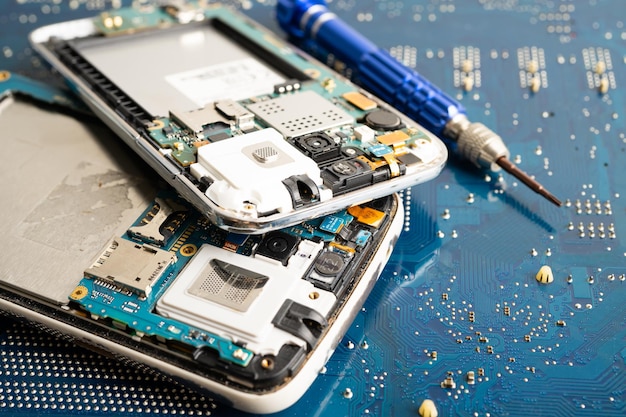 Repairing and upgrade mobile phone electronic computer hardware and technology concept