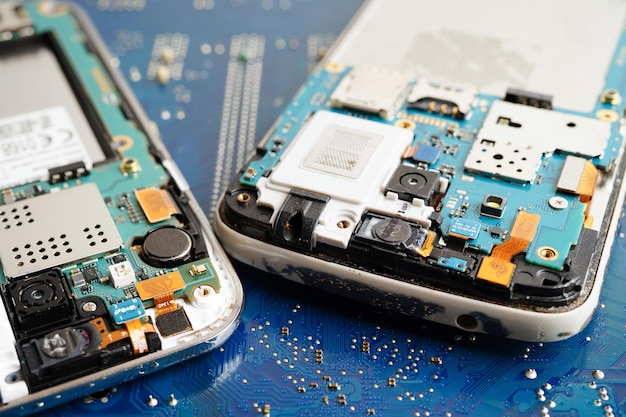 Repairing and upgrade mobile phone electronic computer hardware and technology concept