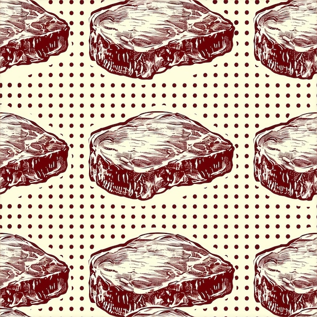 Photo repeating pattern of raw steak illustrations