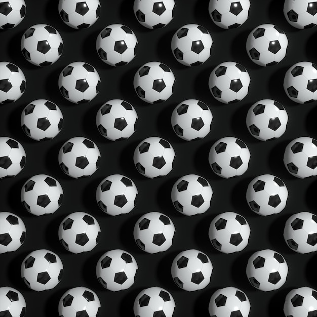 Photo repeating sports ball pattern with black background 3d rendering