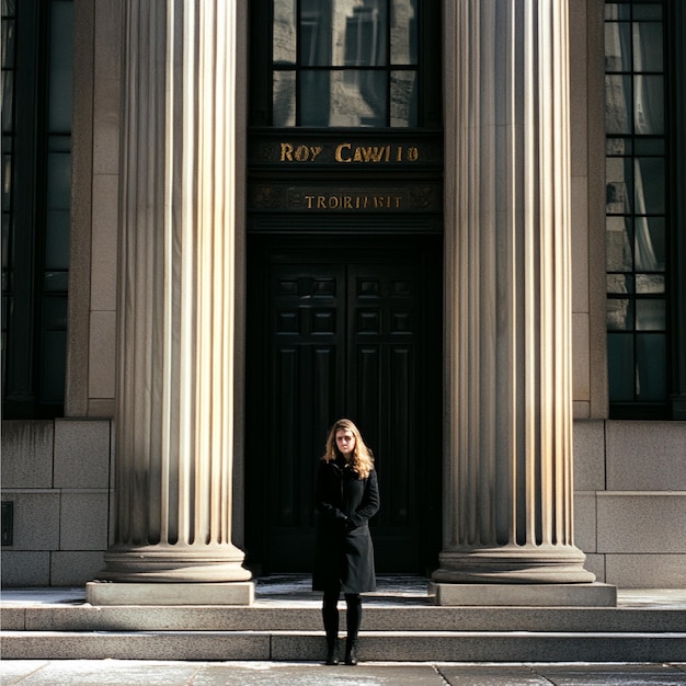 Photo a reporter in front of a courthouse awaiting trial results