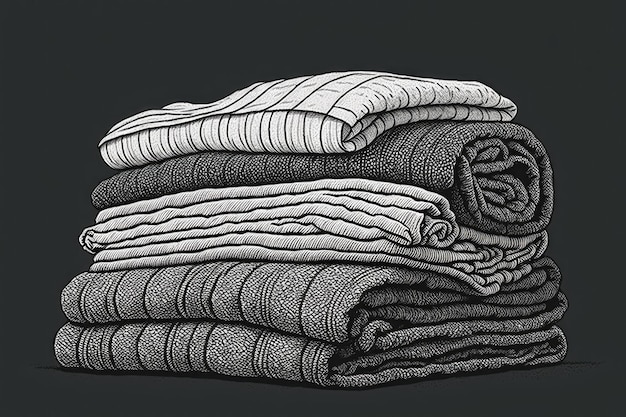 The representation of a blanket stack in black line art with shading accents