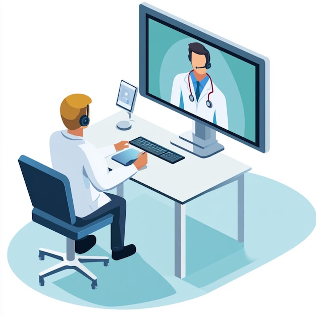 Photo a representation of telemedicine with a doctor consulting a patient through a video call