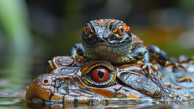 A Reptile Duo CloseUp of a Lizard and a Turtle