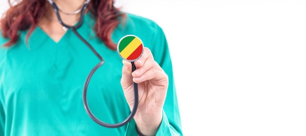 Republic of the Congo national healthcare system female doctor with stethoscope