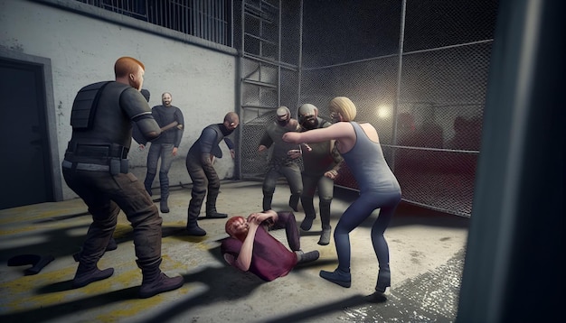 Rescue the abducted captives at the warehouse 3D illustration