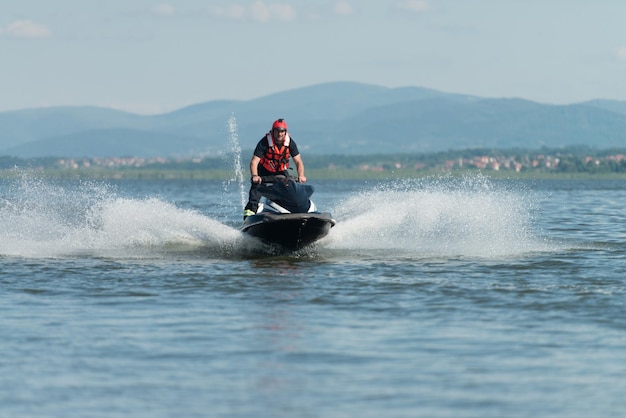 Rescuer Drives With Jet Ski Search Missing Person