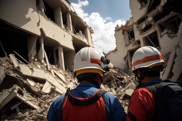 Rescuers clear rubble from houses after earthquake Generative AI