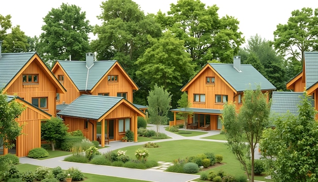 Residential area with ecological and sustainable green residential buildings lowenergy houses