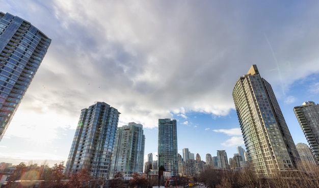 Residential high rise buildings in Urban modern city Sunny winter evening