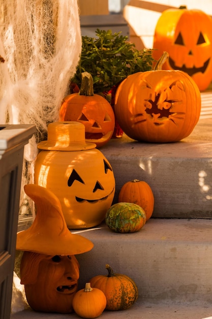 Residential house decorated for Halloween holiday.