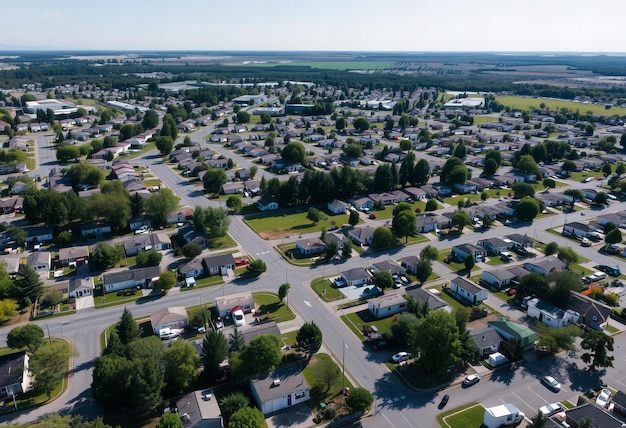 Photo a residential neighborhood with a few houses and a lake in the background