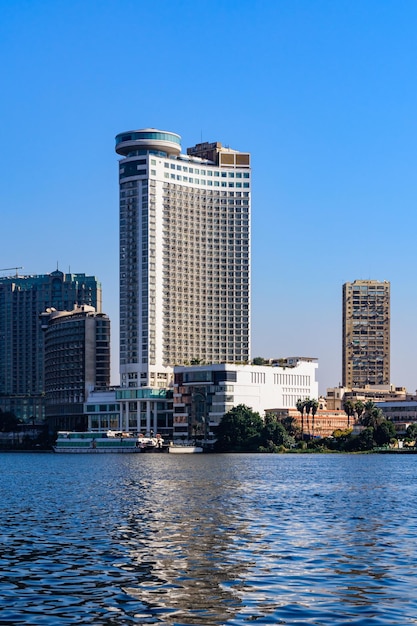 Residential and office buildings of the Cairo city View from Nile river