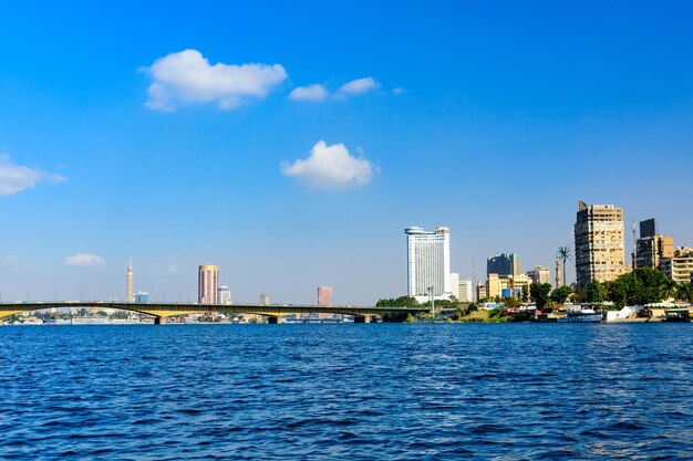 Residential and office buildings of the Cairo city View from Nile river