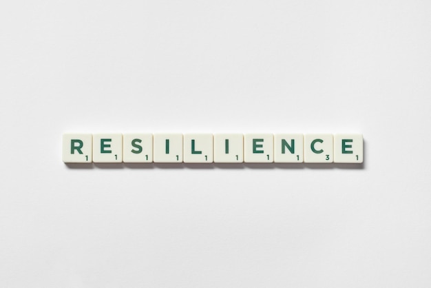 Resilience formed of scrabble blocks on white background