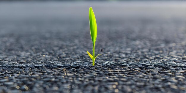 Photo the resilience and growth symbolized by a grass blade breaking through pavement in an urban setting concept resilience growth urban setting grass blade symbolism