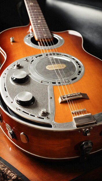 Photo resonator guitar in a hallway blues country and folk music