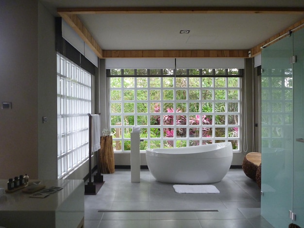 Resort hotel luxury bright bathroom bath