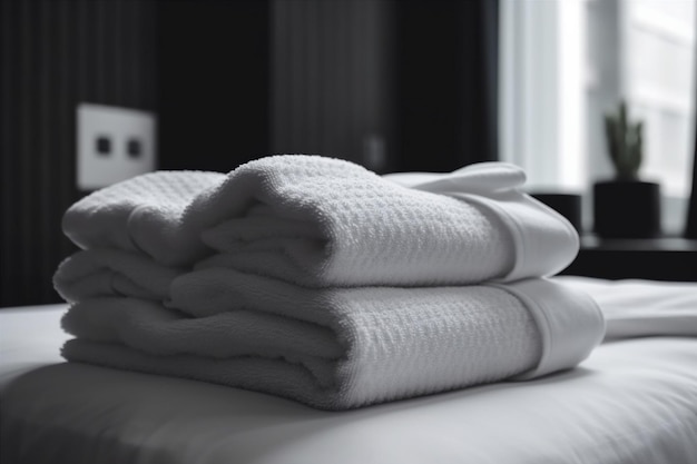 Resort luxury home room white service towel hotel bed fresh Generative AI