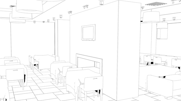 restaurant 3D illustration sketch outline