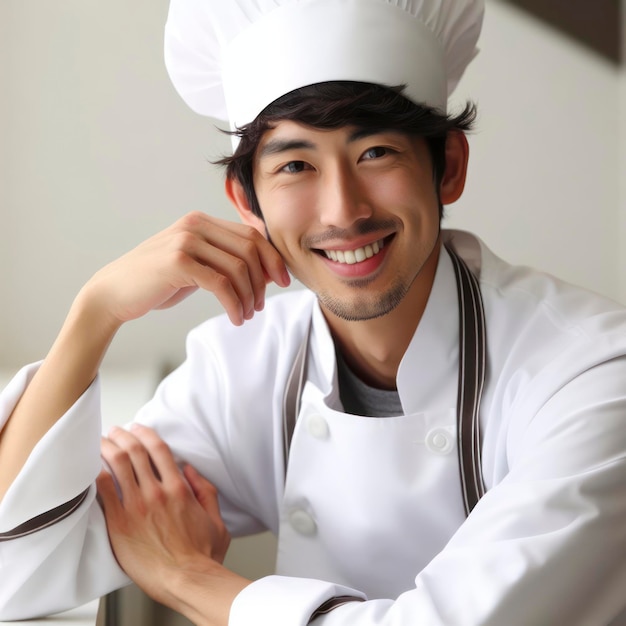 Restaurant chef smiling on white background ai generative