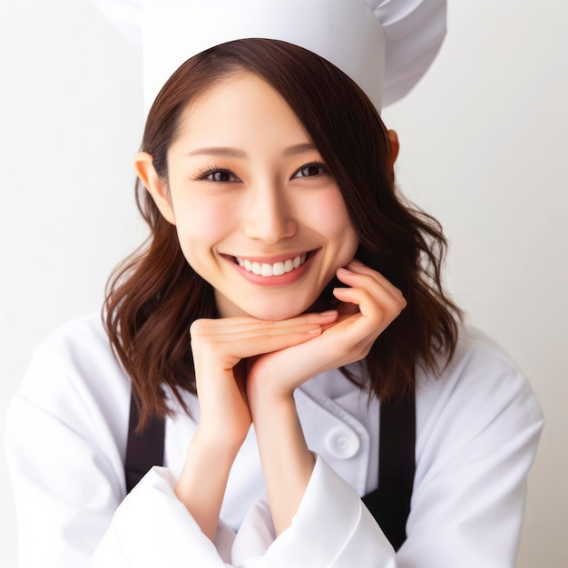 Restaurant chef woman smiling on white background ai generative