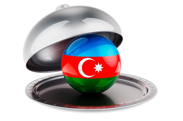 Restaurant cloche with Azerbaijani flag 3D rendering isolated on white background