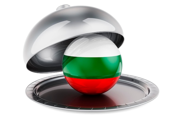 Restaurant cloche with Bulgarian flag 3D rendering