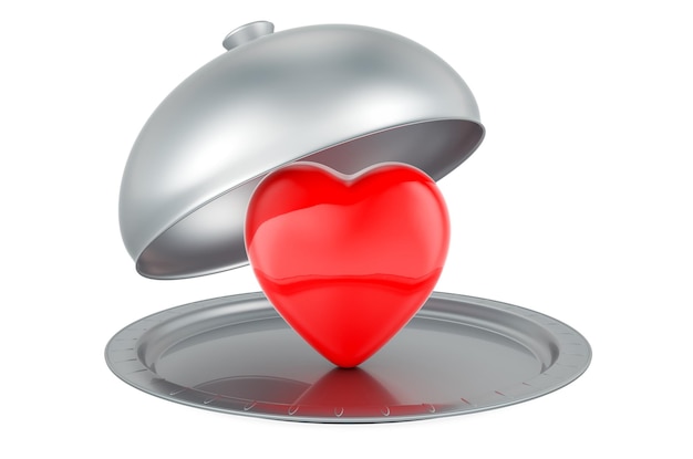 Restaurant cloche with red heart Valentines day concept 3D rendering