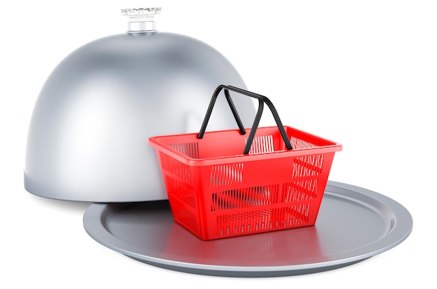 Restaurant cloche with shopping basket 3D rendering