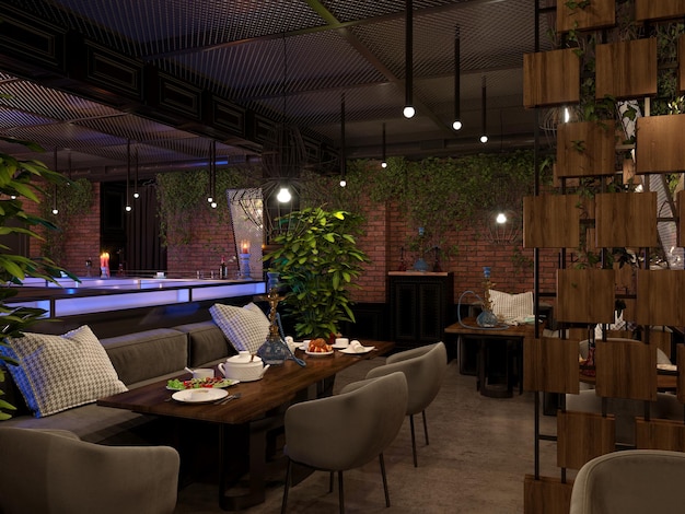 restaurant, interior visualization, 3D illustration