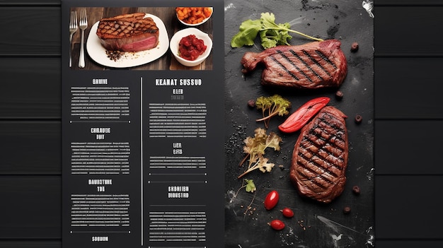 A restaurant menu book for steak food