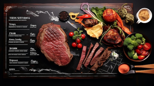 A restaurant menu book for steak food