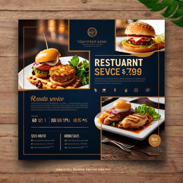 Restaurant service square flyer social media post or Instagram banner template